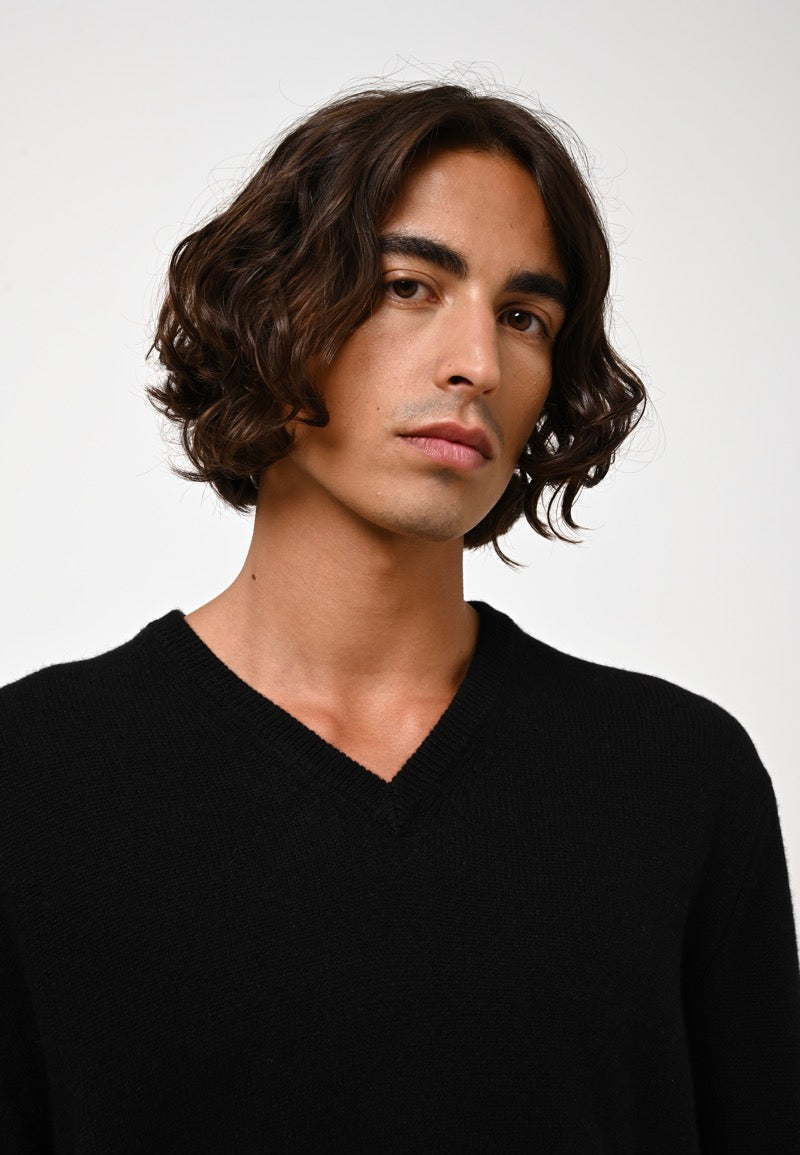 Pull Col V 4 Fils - Victor - Noir
