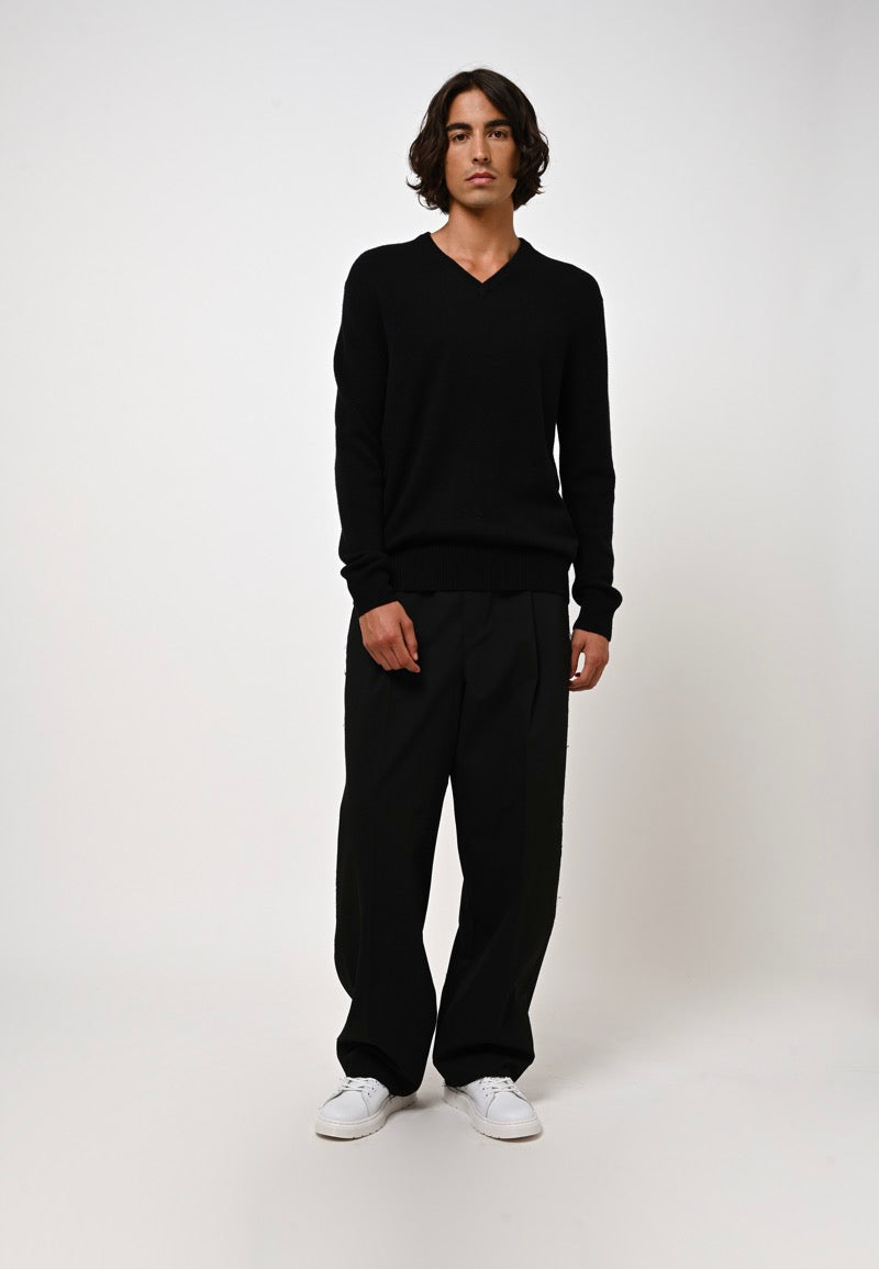 Pull Col V 4 Fils - Victor - Noir
