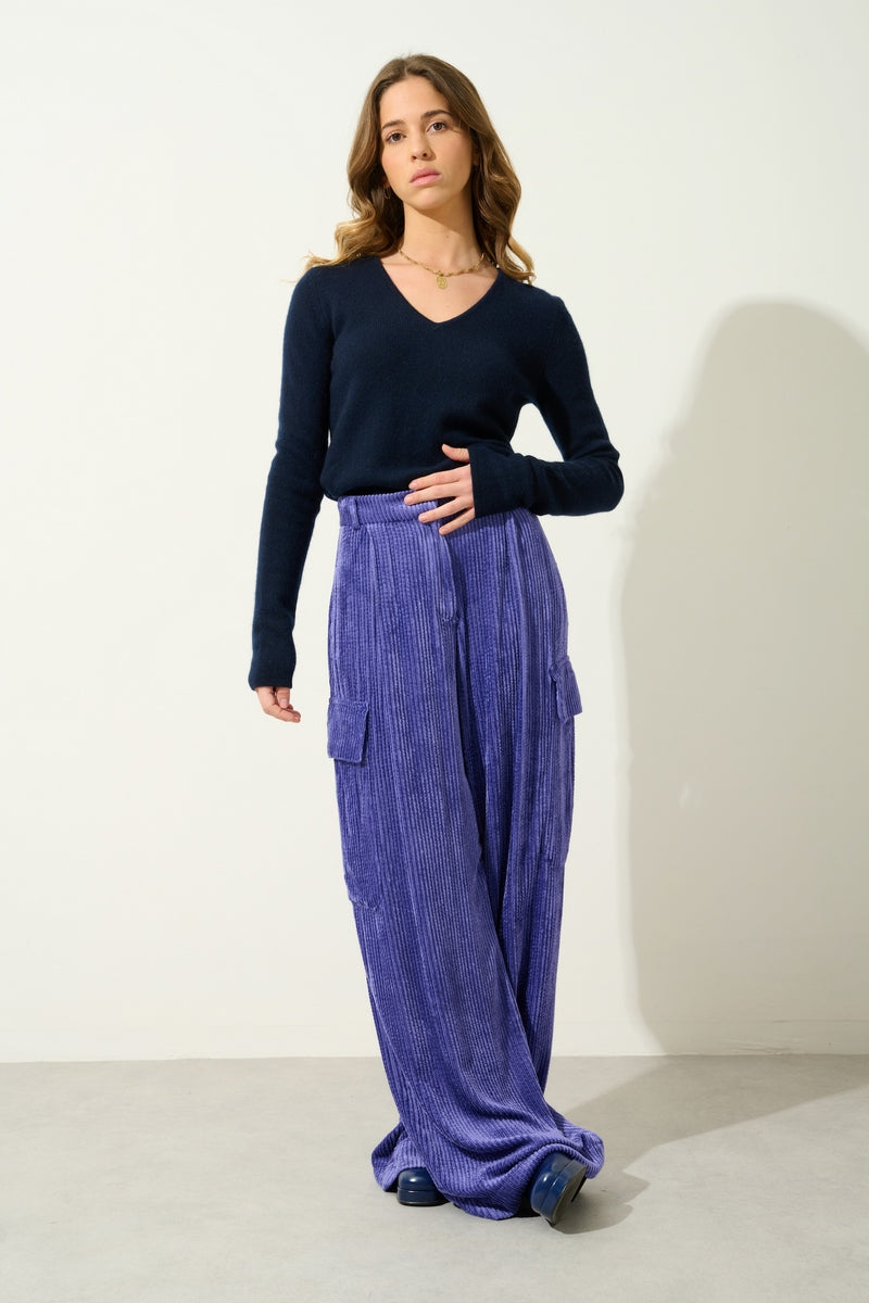 Pull Col V 4 Fils - Chelsea - Navy