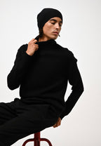 Martin 4-Ply Roll-Neck Jumper - Black - 100% 4-Ply Cashmere