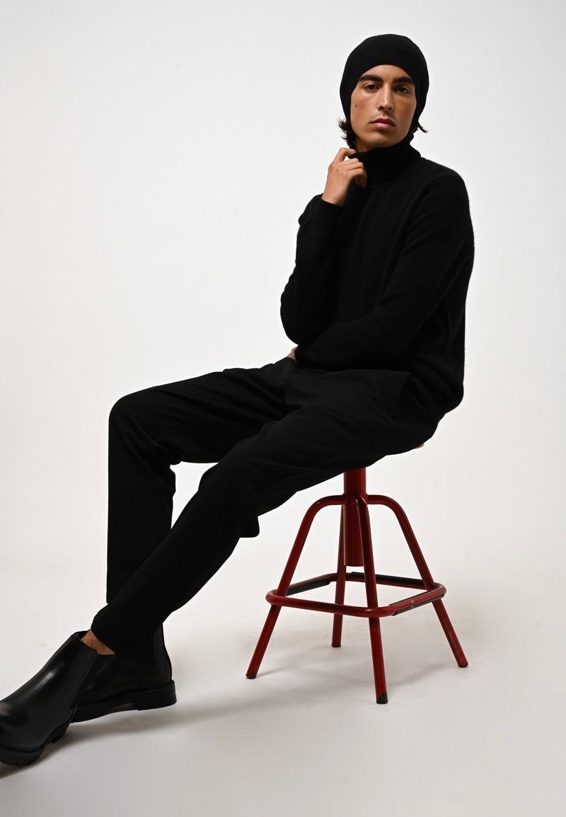 Martin 4-Ply Roll-Neck Jumper - Black - 100% 4-Ply Cashmere