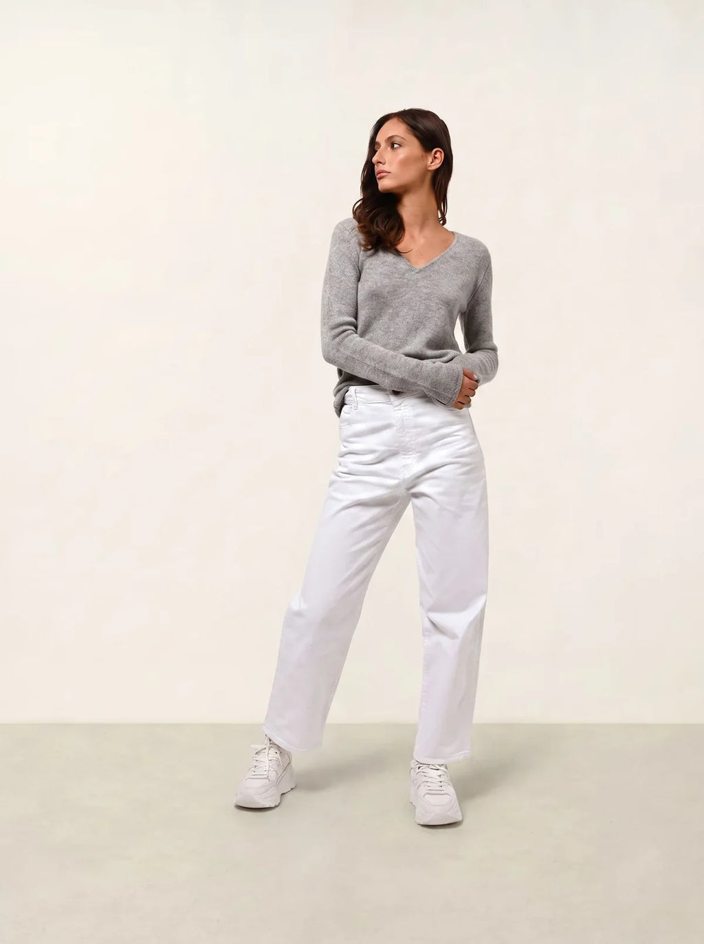 4-Ply V-Neck Jumper - Chelsea - Cloud Marl