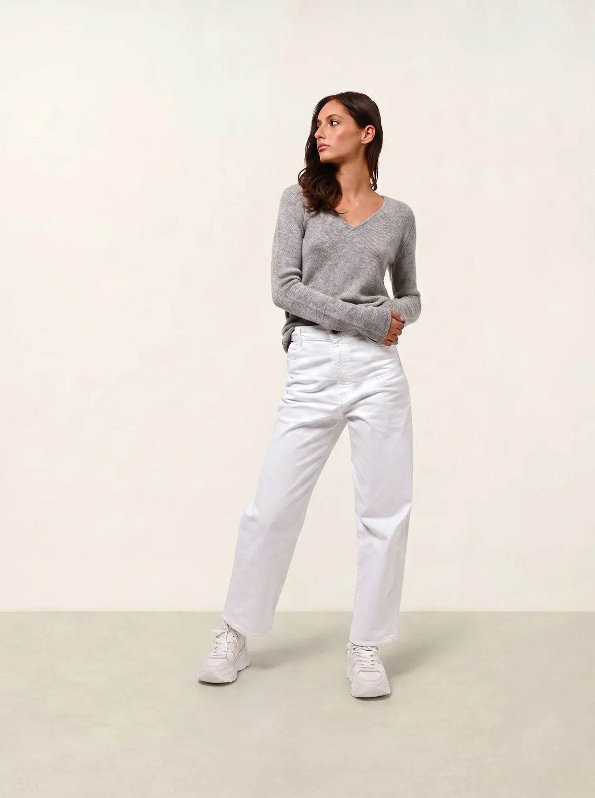 4-Ply V-Neck Jumper - Chelsea - Cloud Marl