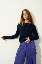 Round Neck 4-Ply Jumper - Ivy - Navy