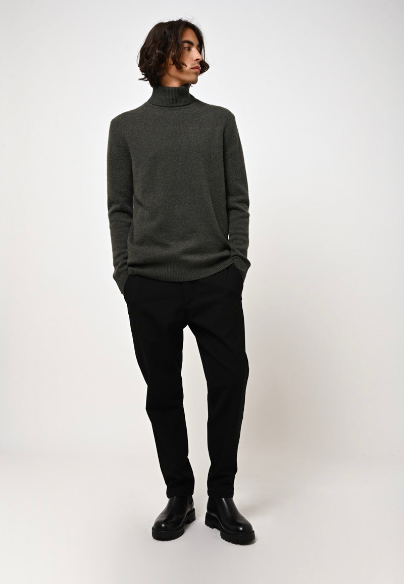 4-Ply Roll-Neck Jumper - Martin - Heathered Khaki