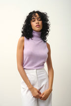 Jersey de cuello alto sin mangas - Capucin - Malva jaspeado