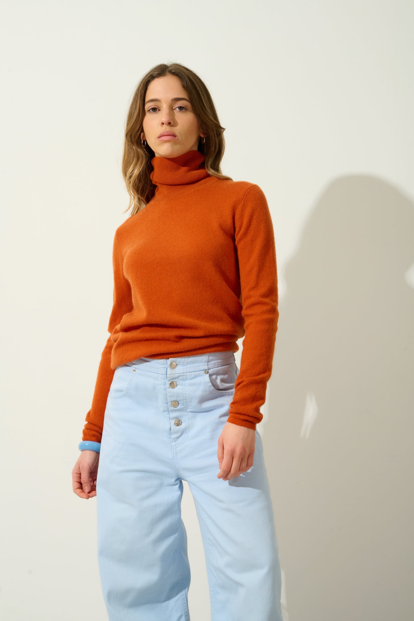Jersey de cuello alto Bise - Azafrán - 100% cachemira de 2 hilos - Mujer