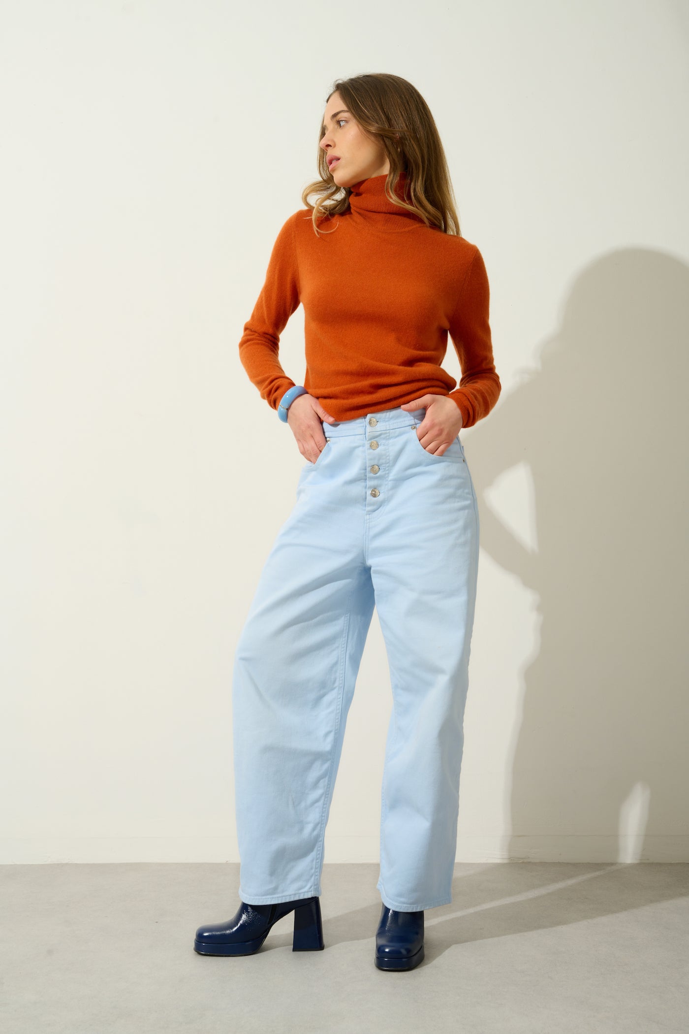 Jersey de cuello alto Bise - Azafrán - 100% cachemira de 2 hilos - Mujer