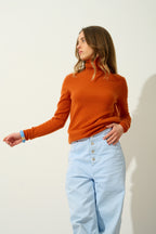Jersey de cuello alto Bise - Azafrán - 100% cachemira de 2 hilos - Mujer