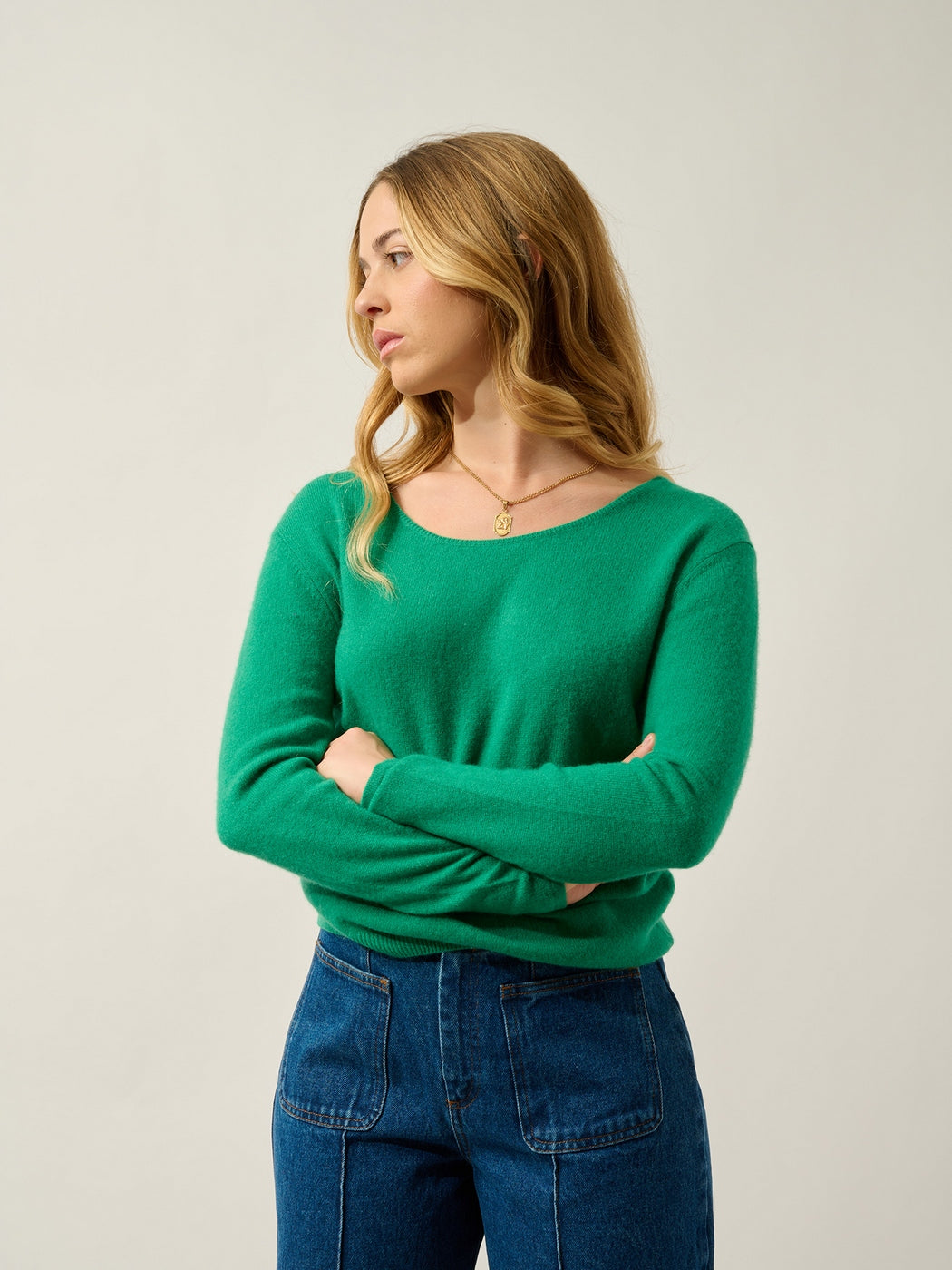 U-Boot-Ausschnitt-Pullover Lanfon - 100 % Kaschmir, 2-fädig - Minze