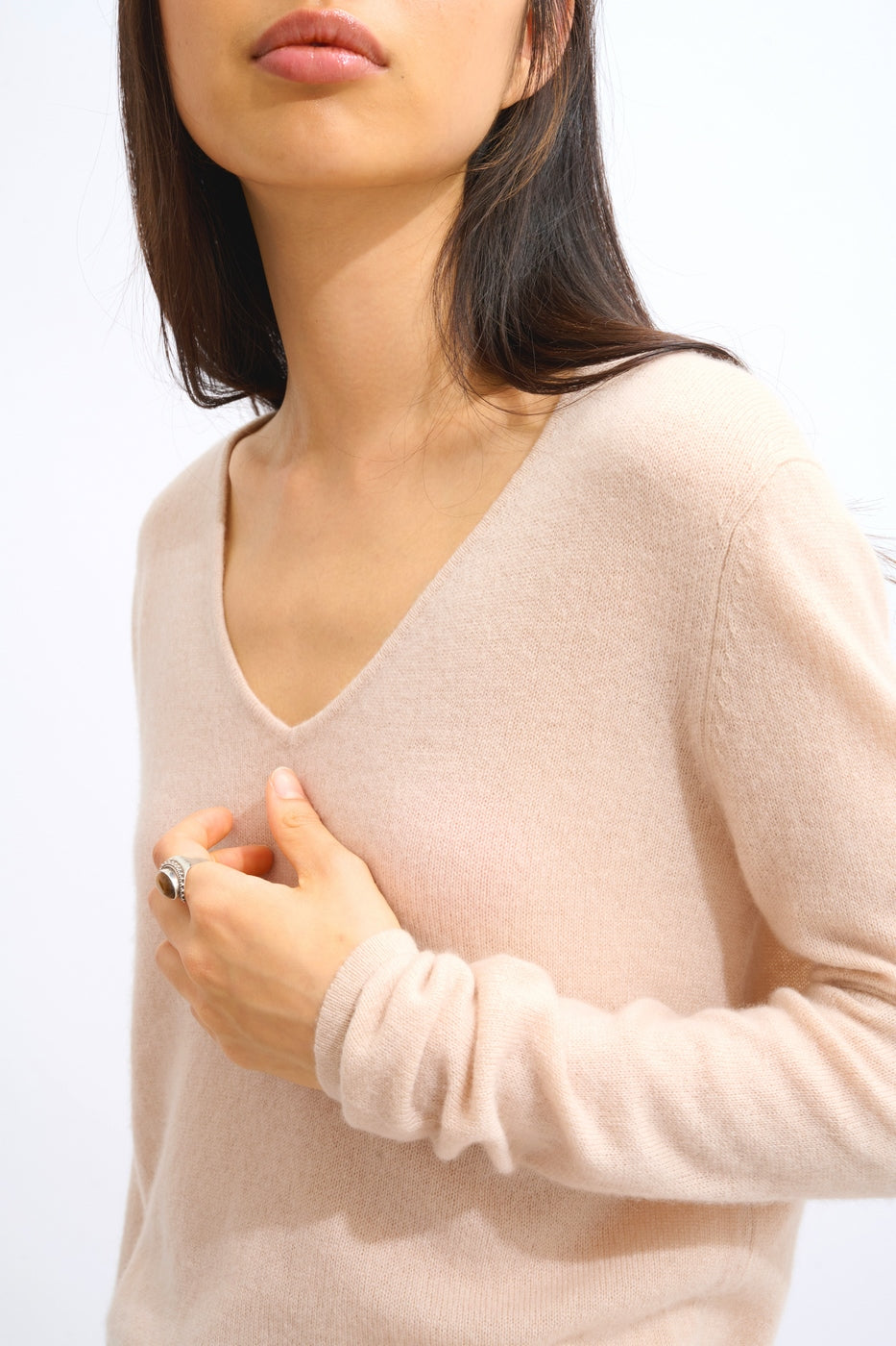V-Neck Jumper - Galise - Nude