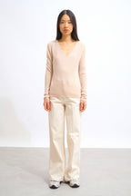 V-Neck Jumper - Galise - Nude