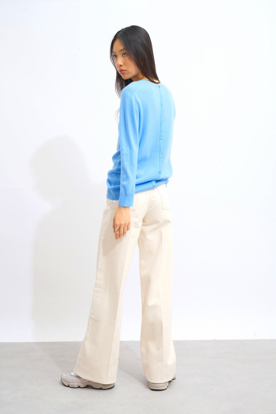 Pull Col Rond Boutonné Dos - Estaris - Baby Blue
