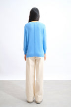 Pull Col Rond Boutonné Dos - Estaris - Baby Blue