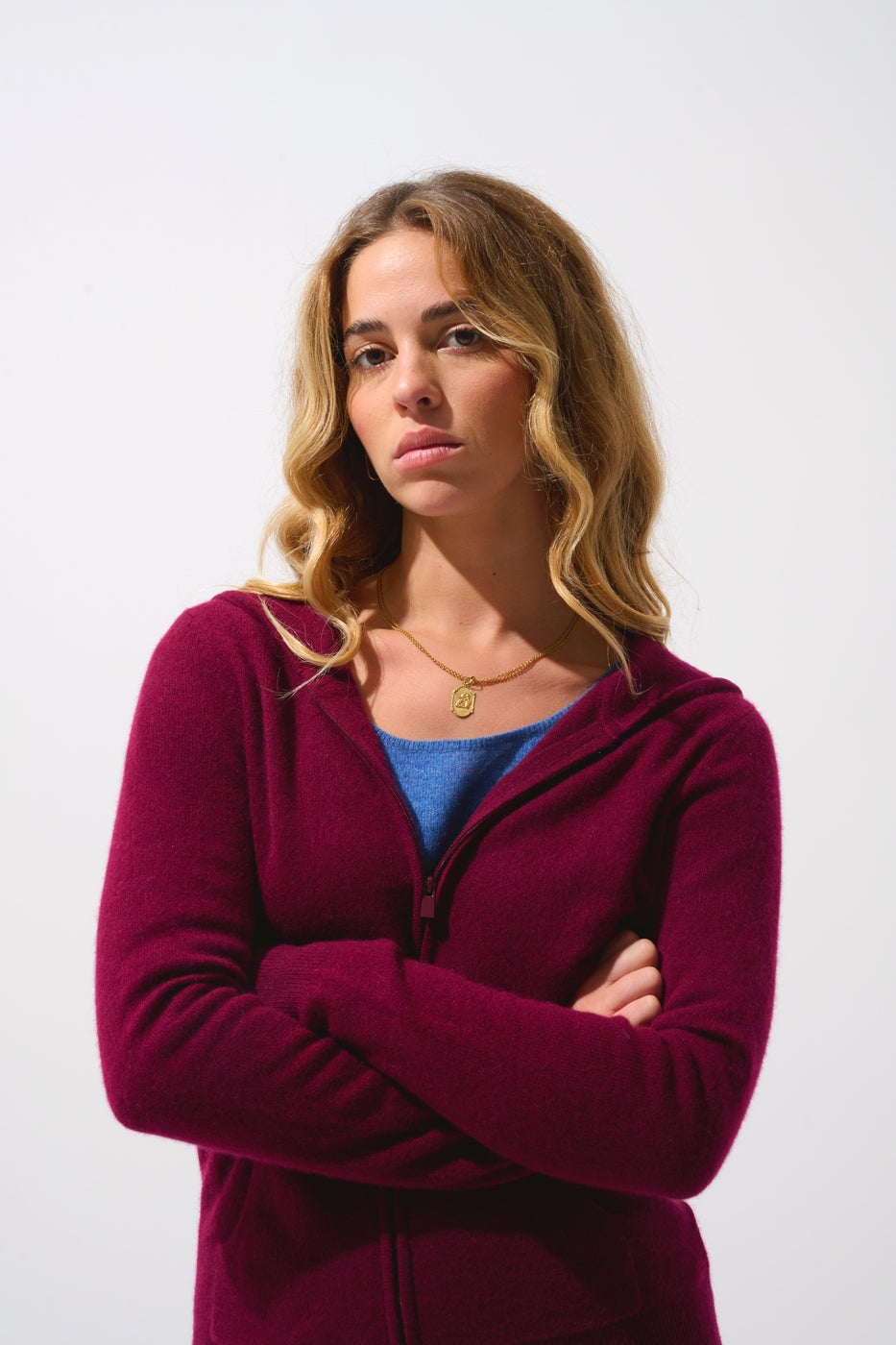 Hooded Zip Cardigan - Colombis - Bordeaux