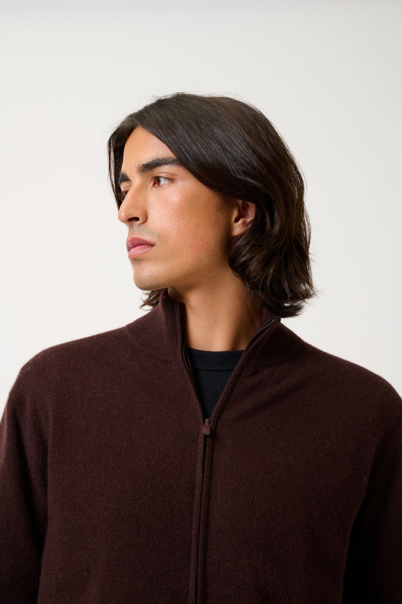 Cárdigan con cremallera y cuello alto - Albaron - Choco