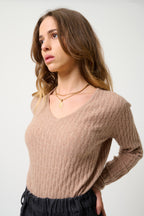 V-Neck Jumper - Grasmoor - Marl Camel