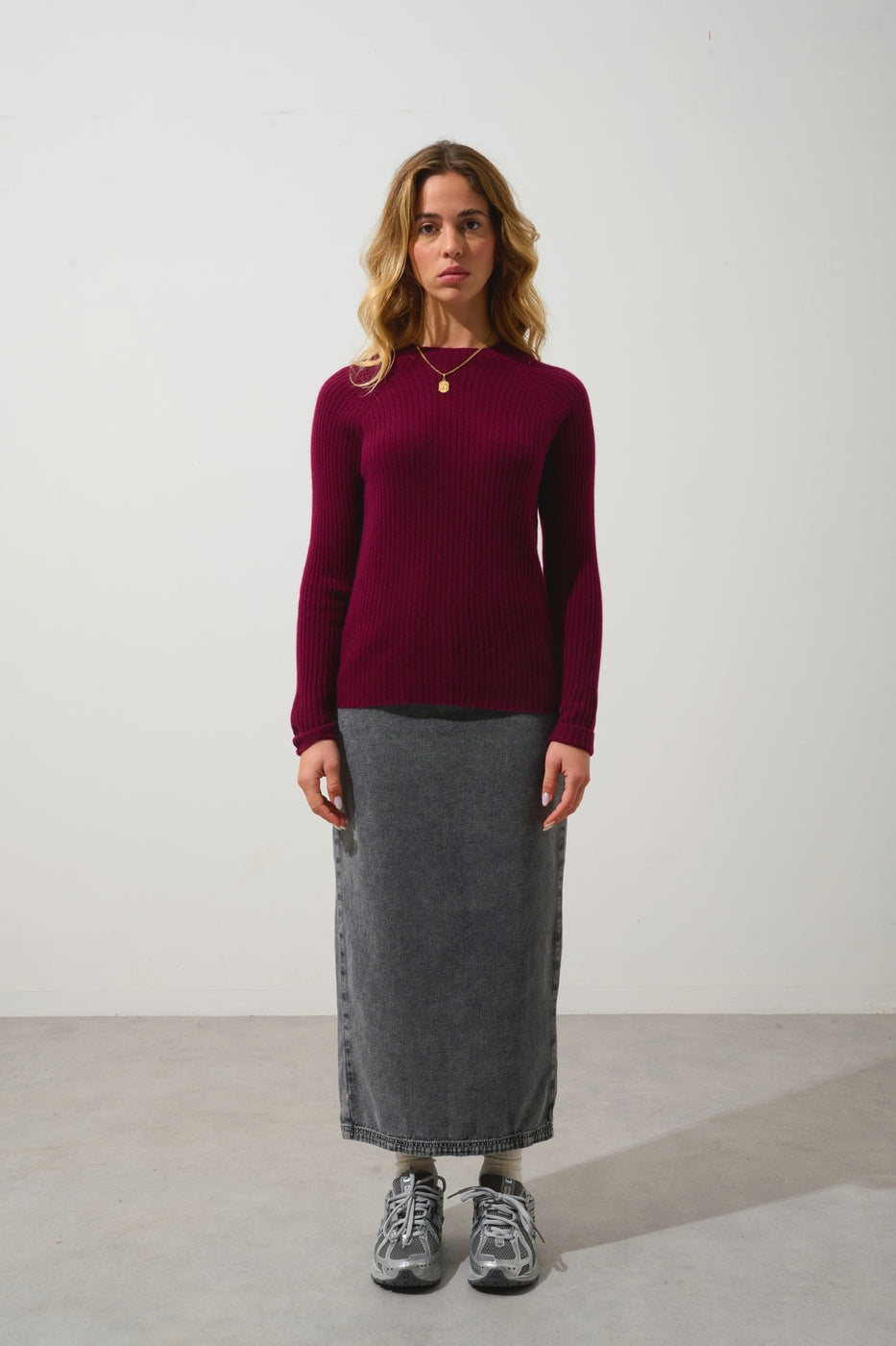 High-Neck Jumper with Cuff Buttons - Assia - Burgundy