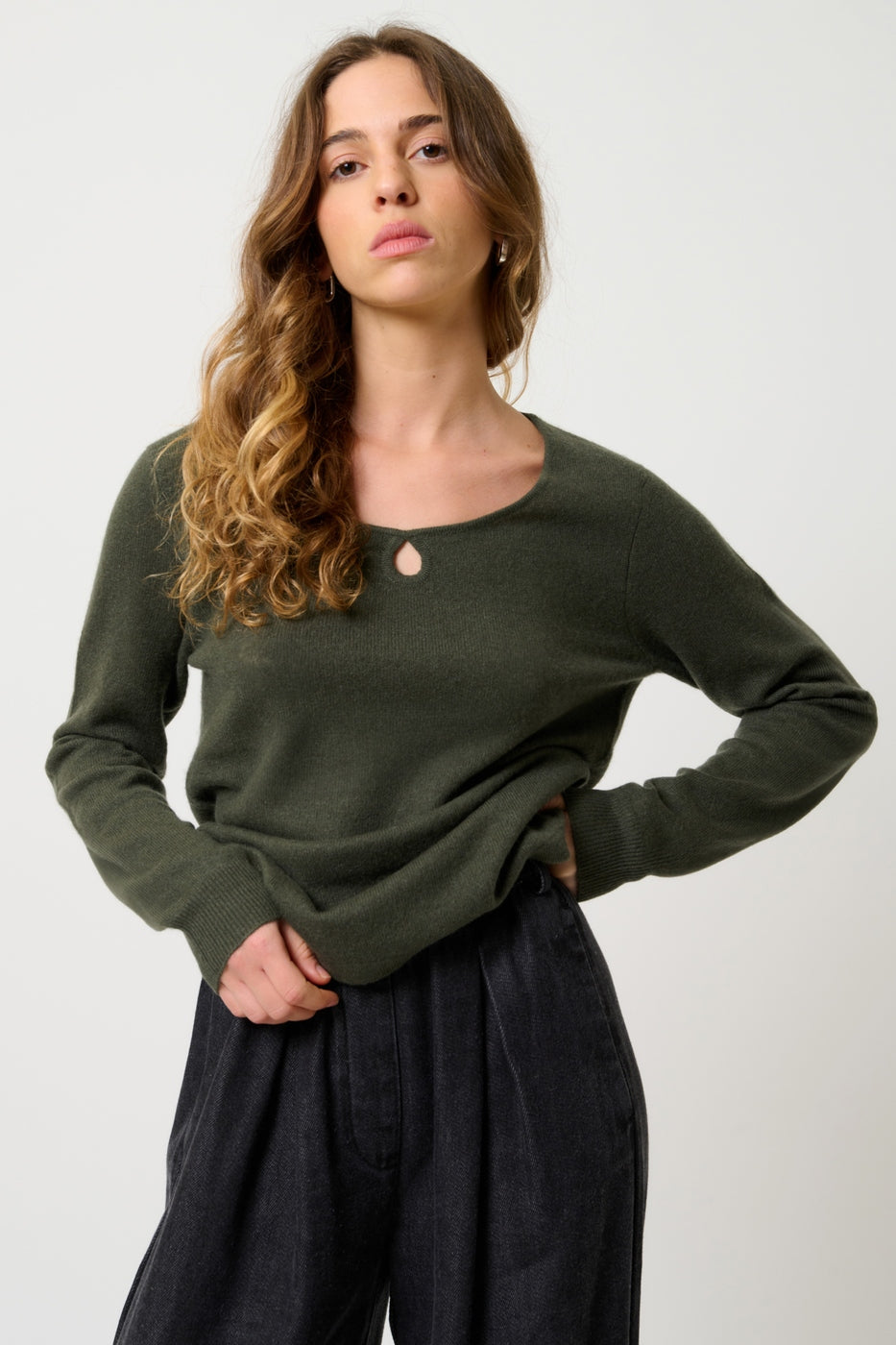Jersey de cuello barco con gota delantera - Glyder - Caqui