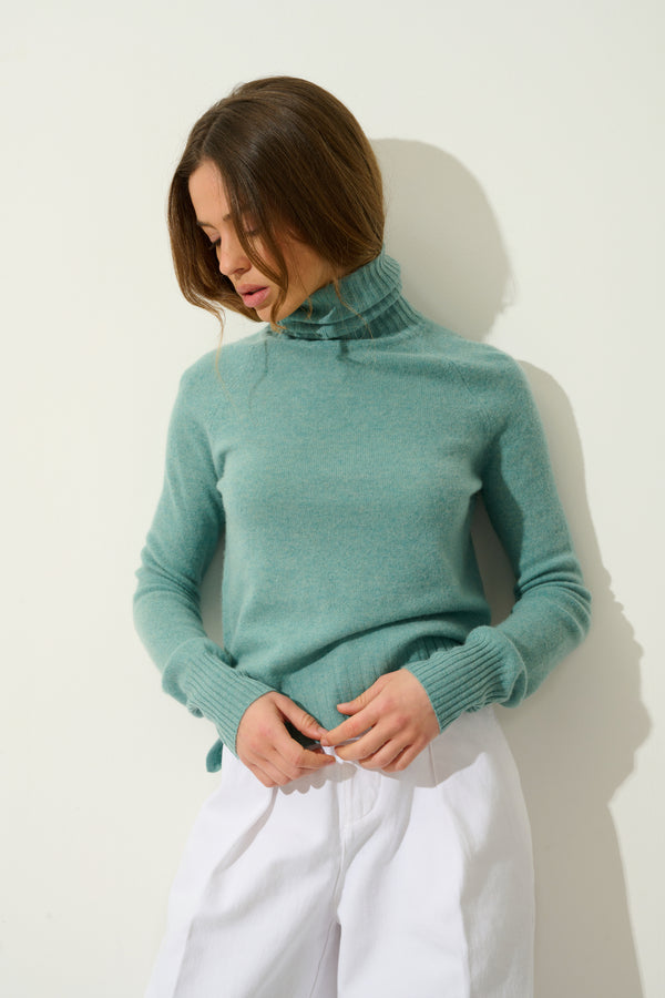 Pull Col Roulé - Cassy - Vert Chiné