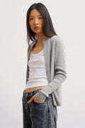 Zip Cardigan Stand Collar - Alberte - Marl Cloud