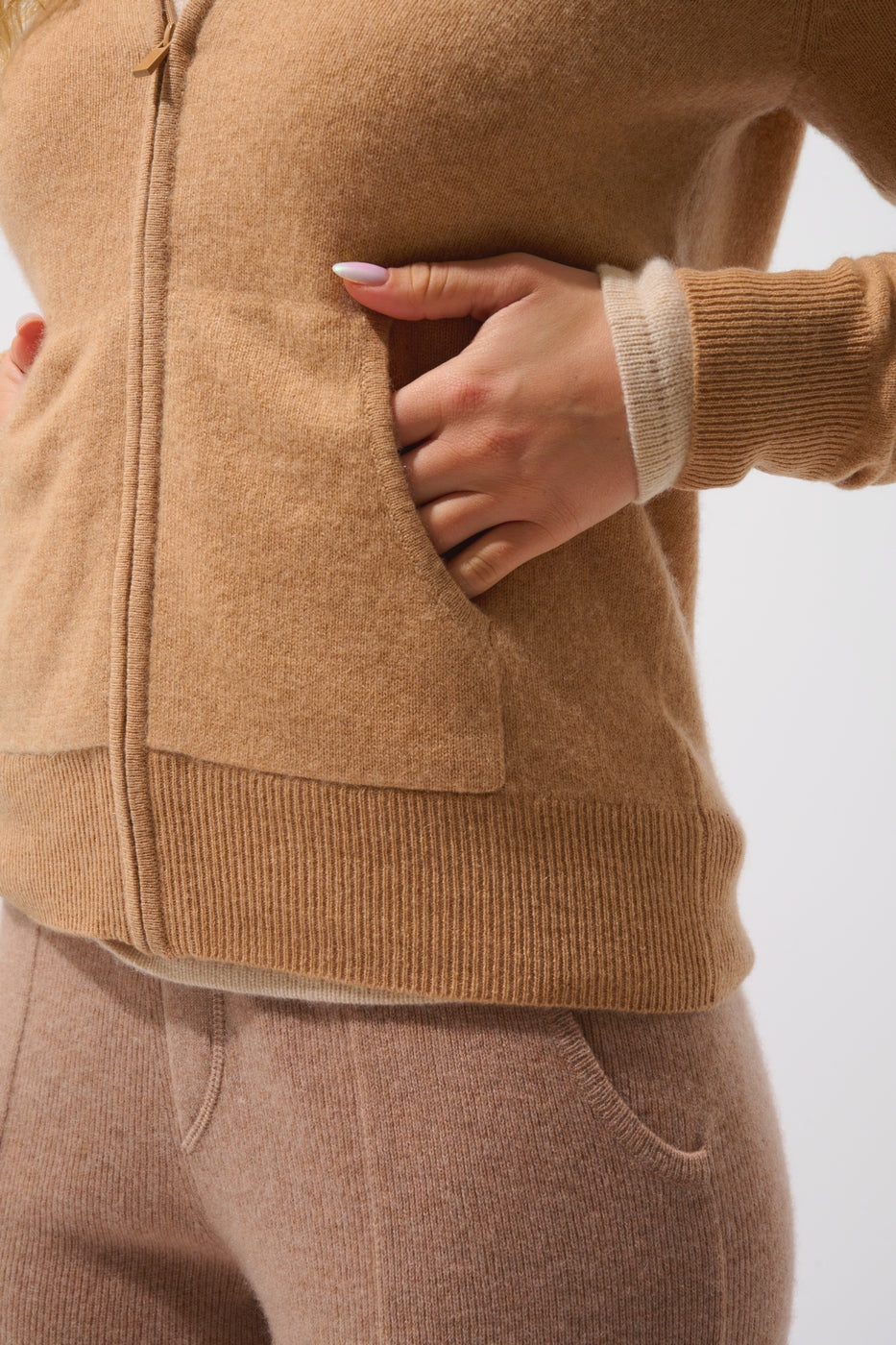 Zip-Up Hooded Cardigan - Colombis - Sahara