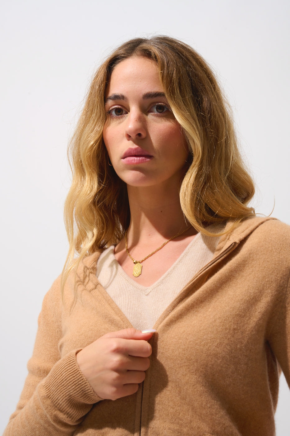 Zip-Up Hooded Cardigan - Colombis - Sahara