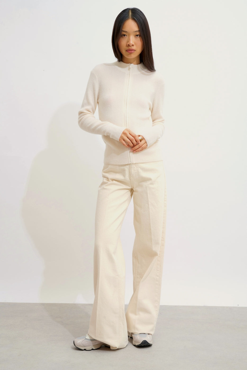 Zipped High-Neck Cardigan - Alberte - Snow