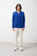 V-Neck Jumper - 100% 4-Ply Cashmere - Outremer