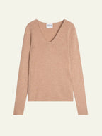 Maglione con scollo a V a 4 fili - Chelsea - Camel Mélange