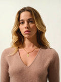 Maglione con scollo a V a 4 fili - Chelsea - Camel Mélange