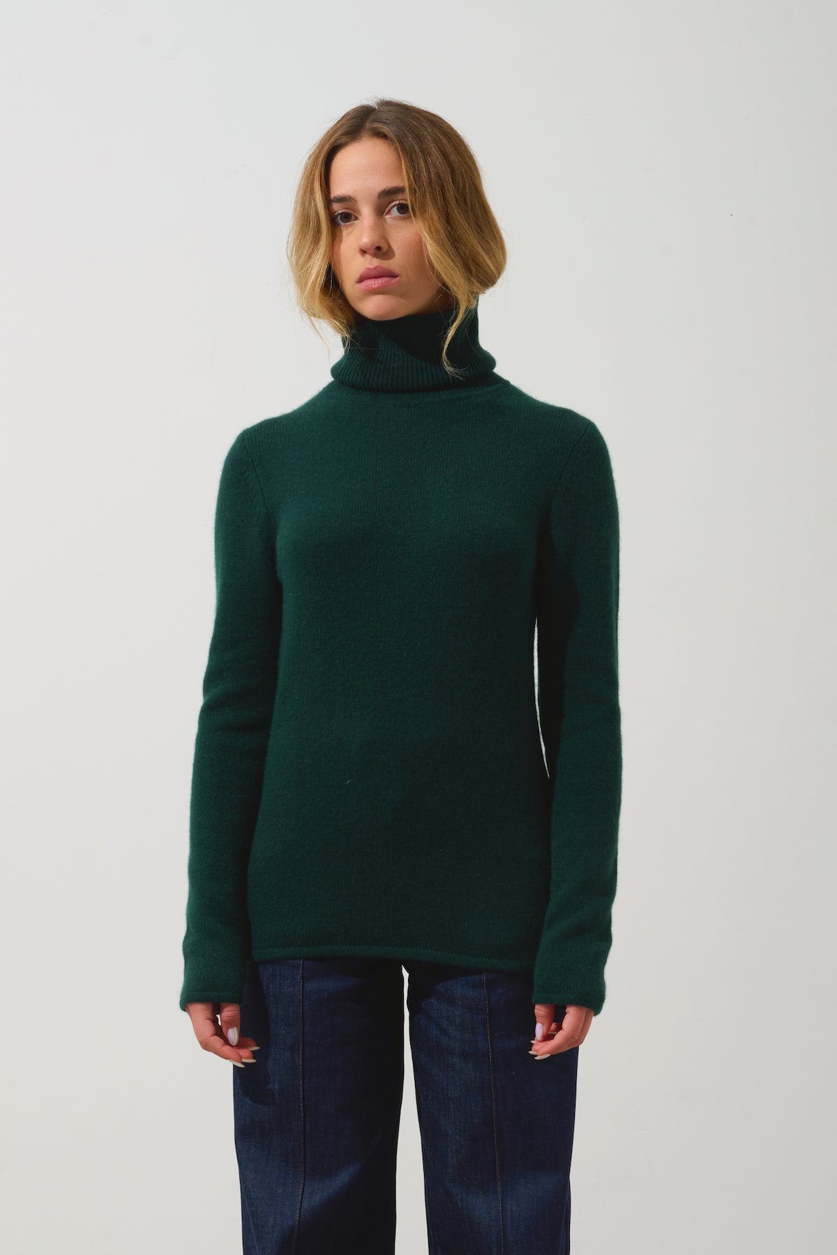Authentic Cashmere - Roll Neck Jumper 4-Ply Linda - Cypress - 100% 4-Ply Cashmere - Women