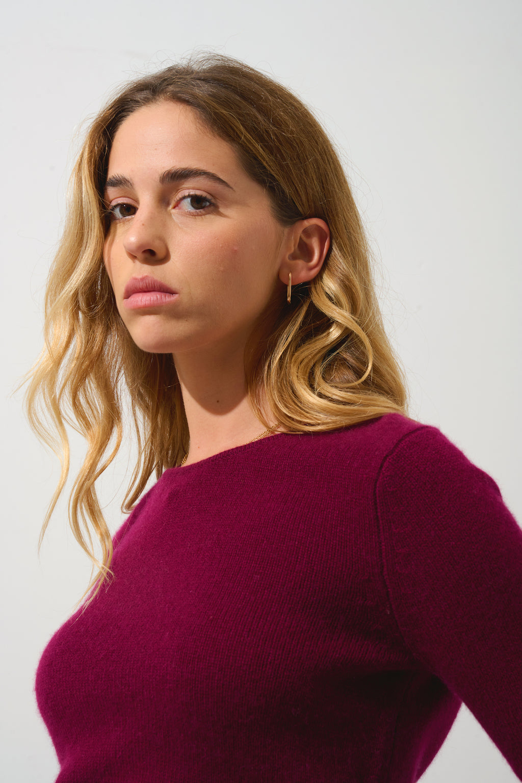 Sweter z okrągłym dekoltem 4-wątkowy Ivy – Bordowy – 100% kaszmir 4-wątkowy