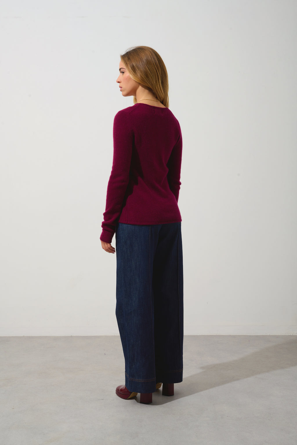 Sweter z okrągłym dekoltem 4-wątkowy Ivy – Bordowy – 100% kaszmir 4-wątkowy