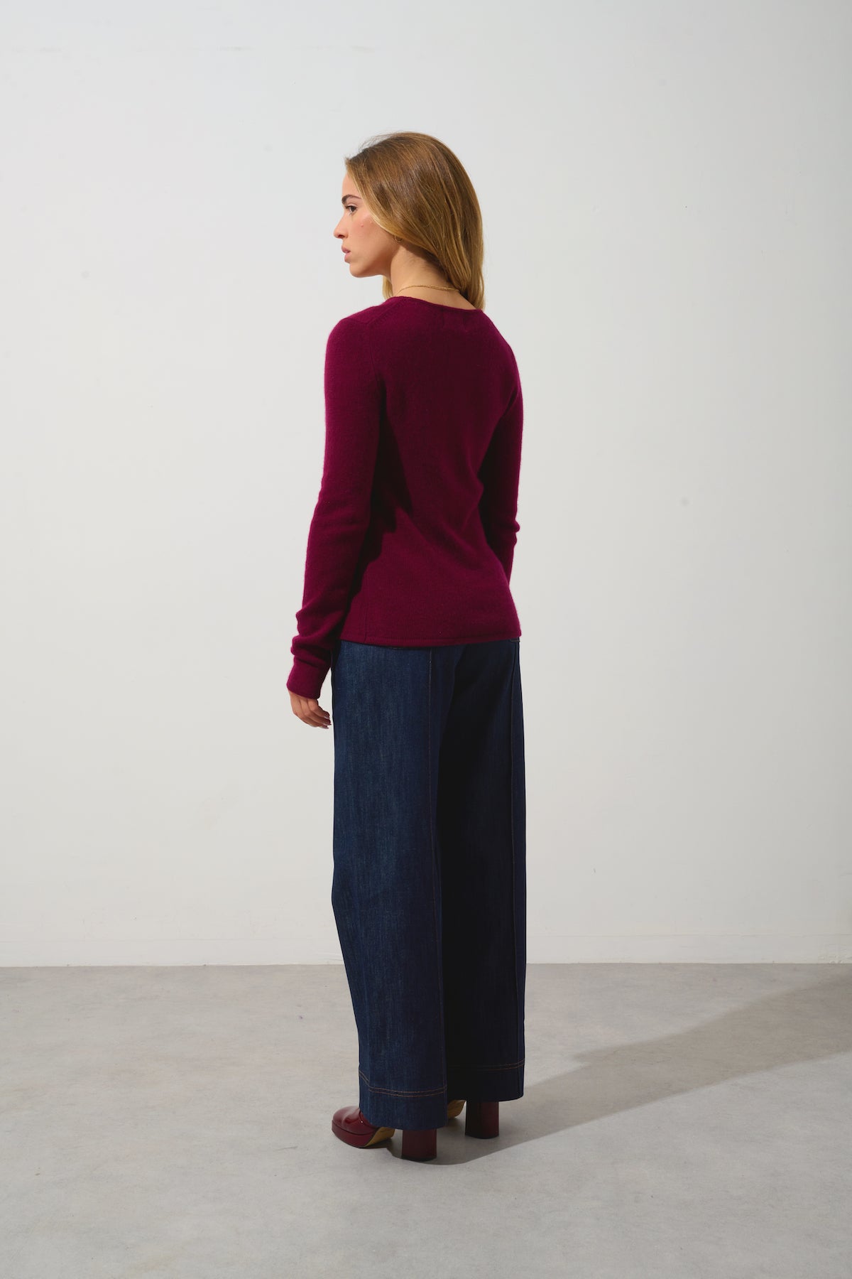 Sweter z okrągłym dekoltem 4-wątkowy Ivy – Bordowy – 100% kaszmir 4-wątkowy
