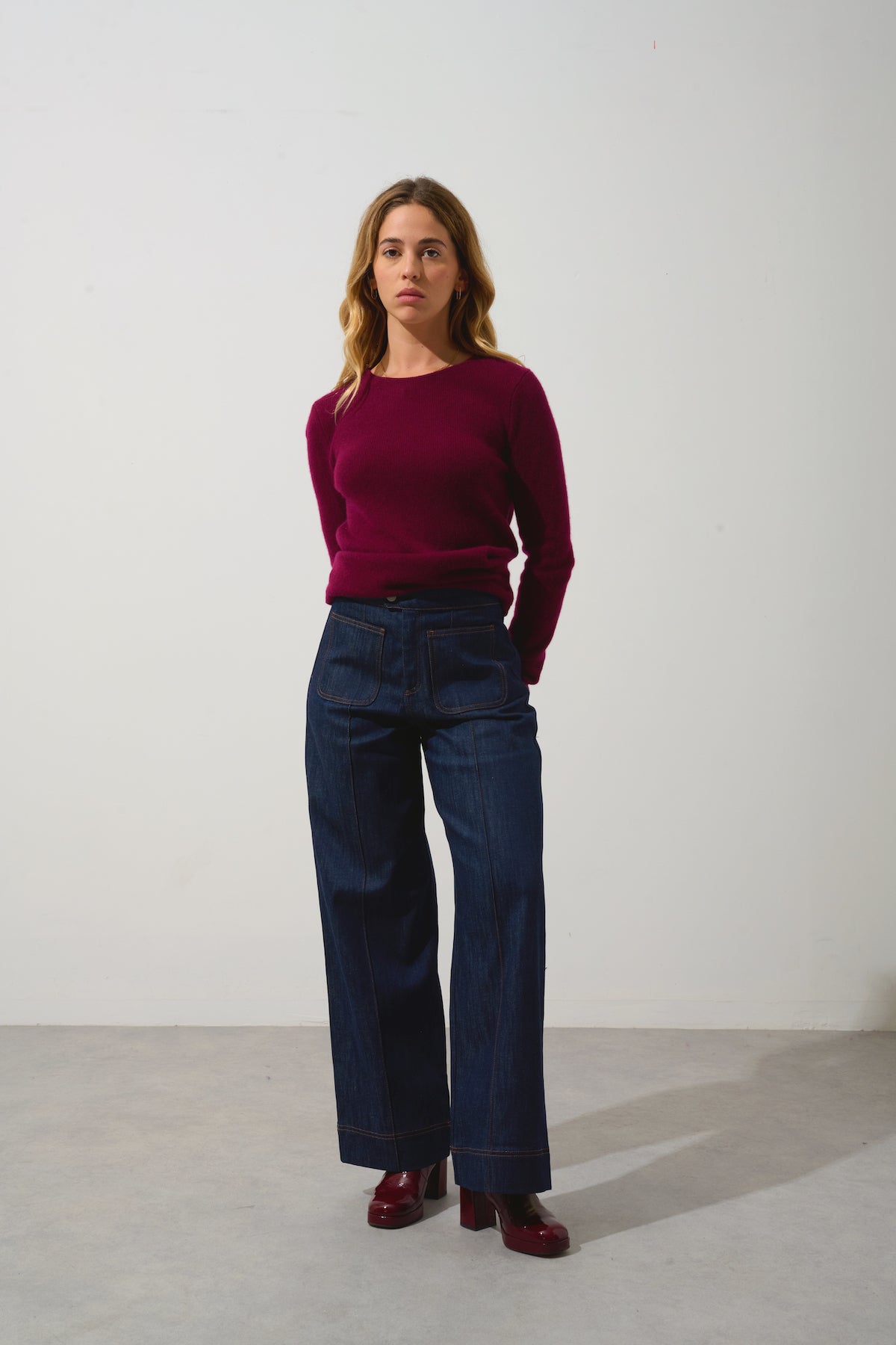 Sweter z okrągłym dekoltem 4-wątkowy Ivy – Bordowy – 100% kaszmir 4-wątkowy