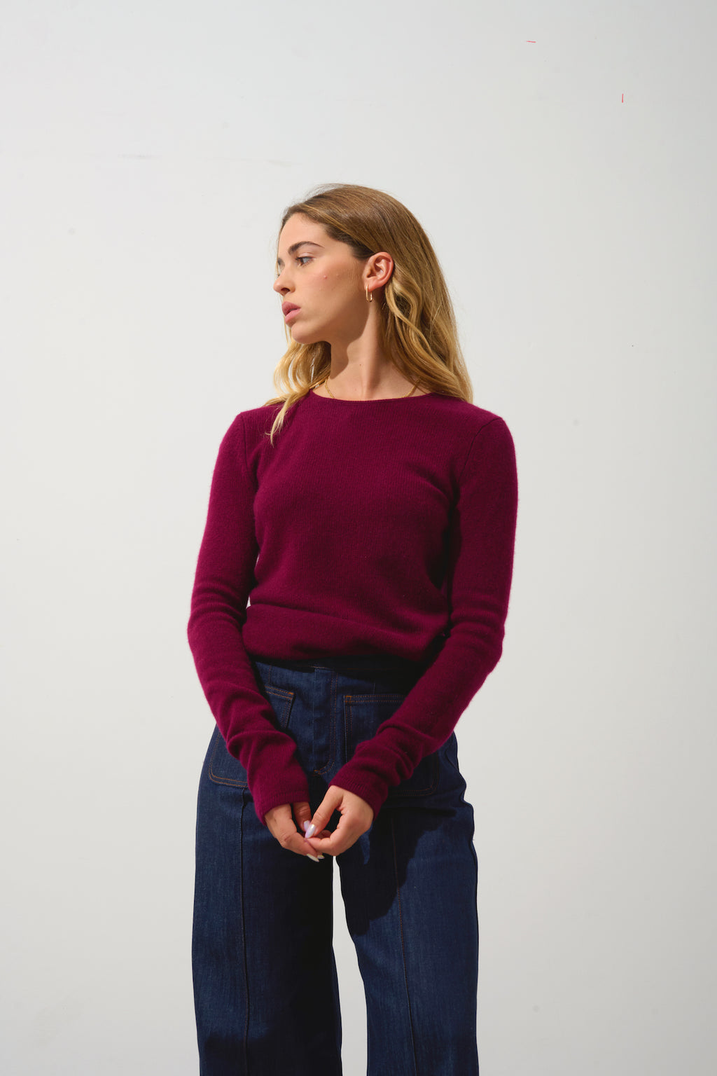 Sweter z okrągłym dekoltem 4-wątkowy Ivy – Bordowy – 100% kaszmir 4-wątkowy