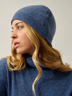 Bonnet Manti - 100% Cachemire, 2 Fils - Bleu Denim