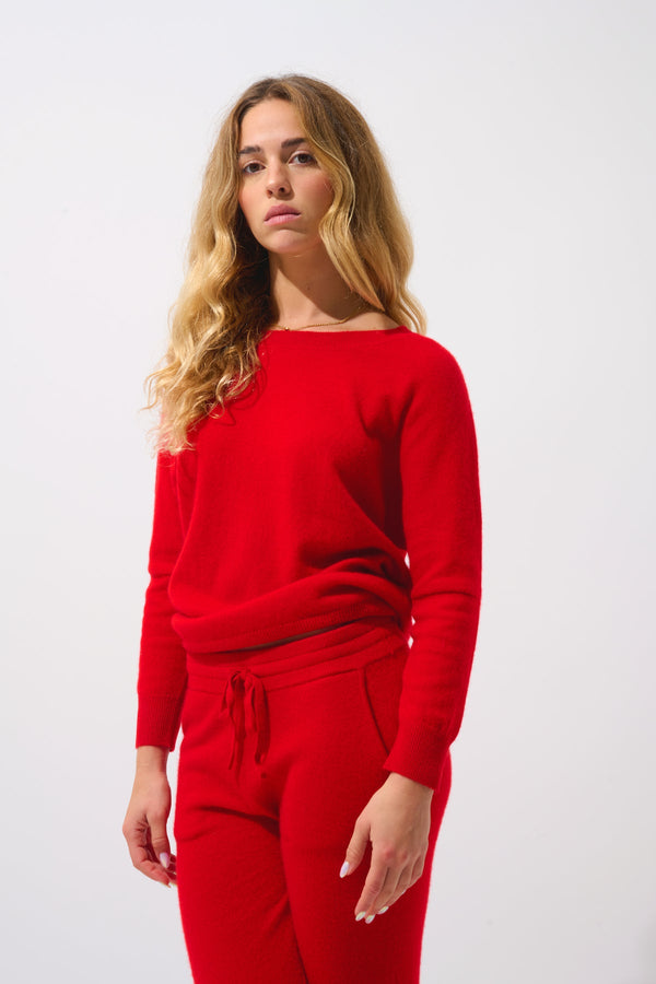 Pull Chauve Souris Goléon - Rouge - 100% Cachemire 2 Fils - Femme