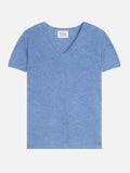 T-shirt med V-hals Kali - 100 % kashmir, 2 tråde - Himmelblå