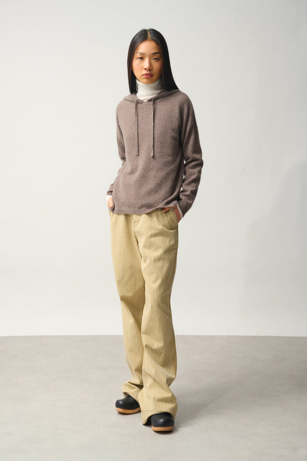 Pull Capuche - 100% Cachemire 2 Fils - Taupe Chiné - Femme