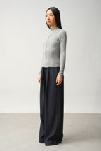 Zip-Up Stand Collar Cardigan - Alberte - Grey Marl