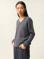 Pull Col V 4 Fils - Doty - Anthracite Chiné