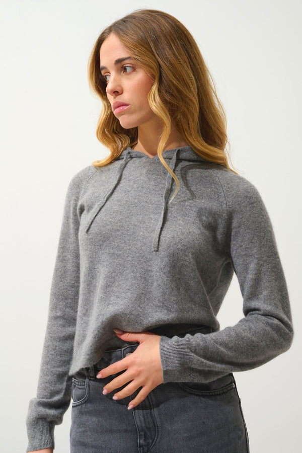 Pull Capuche Yarlside - Flanelle Chiné - 100% Cachemire 2 Fils - Femme