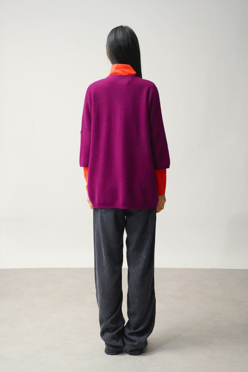 Gilet Ouvert Col V Manches 3_4 - Mendip - Violet