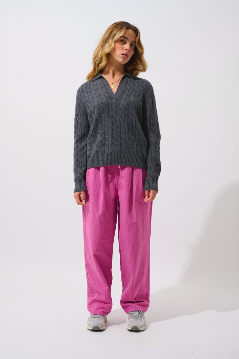 Pull Col Polo Ouvert 4 Fils - Elysandra - Anthracite Chiné