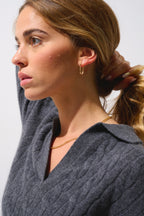 Pull Col Polo Ouvert 4 Fils - Elysandra - Anthracite Chiné