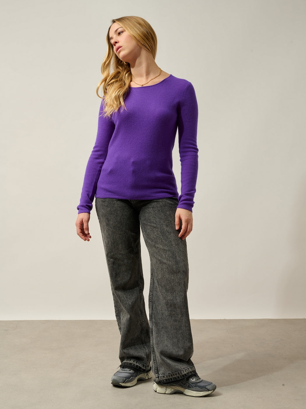 Jersey de cuello redondo Epéna - 100% cachemira, 2 hilos - Ultravioleta - Mujer