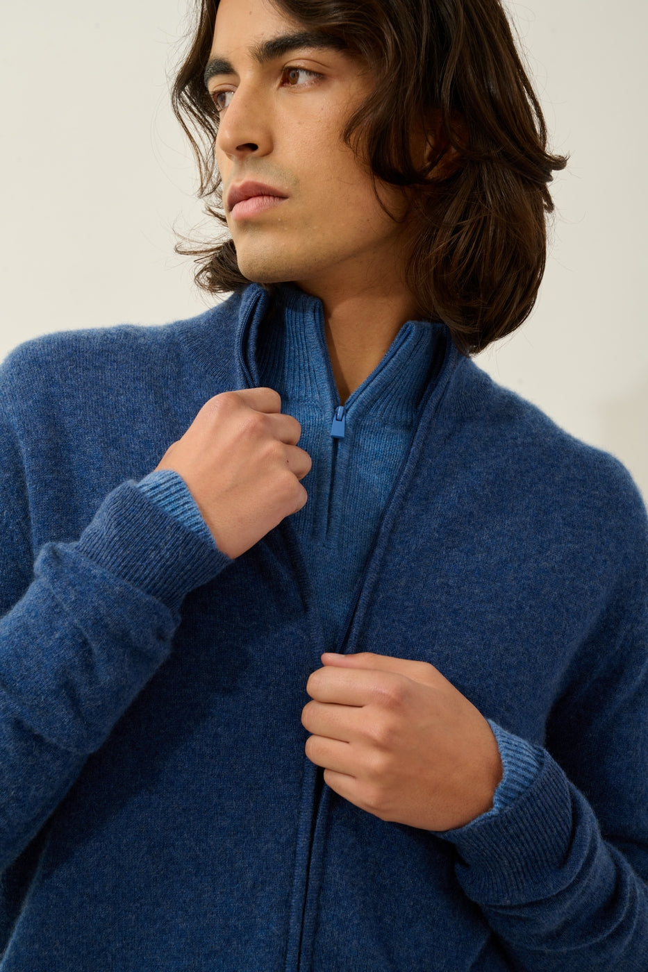 High-Neck Zip-Up Cardigan - Albaron - Ocean Chiné