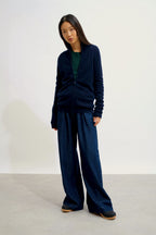 Zip-Up Stand Collar Cardigan - Ayr - Navy